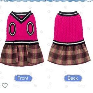 Bingpet Hot pink dog/cat sweater dress with plaid skirt